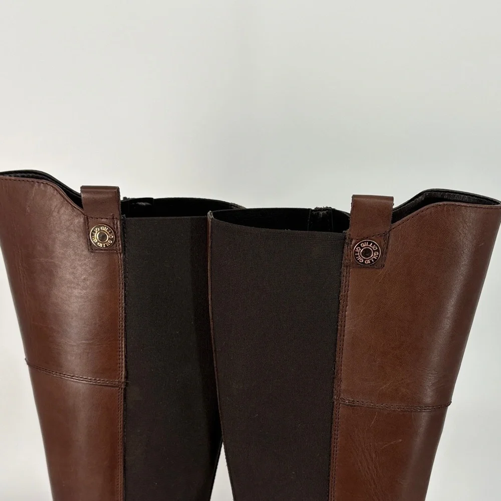 🐈‍⬛ Gillio Brown leather riding boots with elastic panels Boots